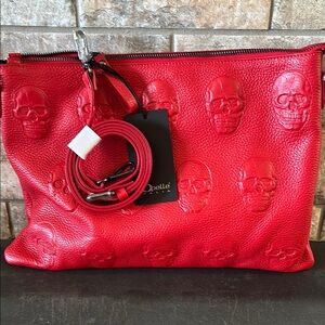 NWT Rare Iopelle Red Skull Embossed Women's Crossbody Bag
